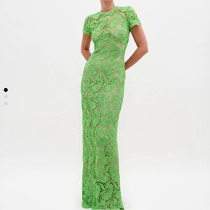 Elegant  Silvia Taldershi Green Lace Evening Gown